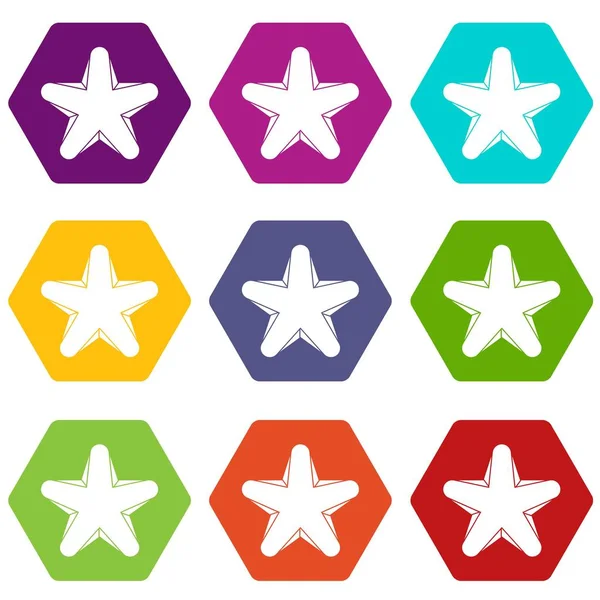 Star icon set color hexahedron — Stock Vector