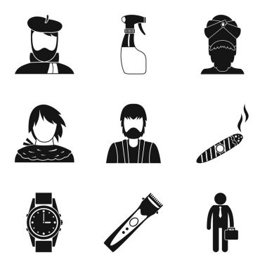 Acımasız adam Icons set, basit tarzı