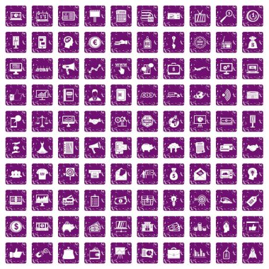 100 e-ticaret simgeler grunge mor ayarla