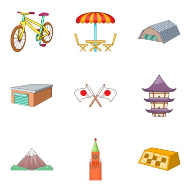 Şehir manzara Icons set, karikatür tarzı