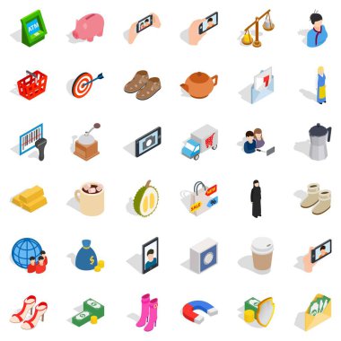 Para çantası Icons set, izometrik stili