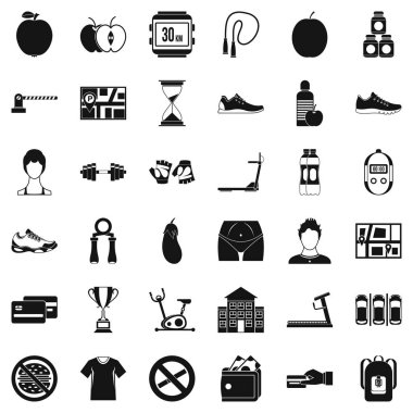 Spor salonu Icons set, basit tarzı