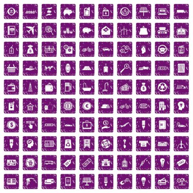 100 ekonomi simgeler grunge mor ayarla