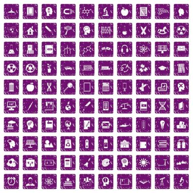 100 eğitim simgeler grunge mor ayarla