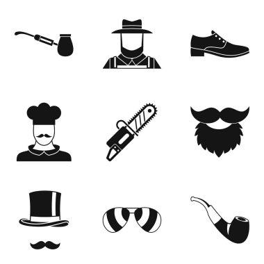 Güzel bıyık Icons set, basit tarzı