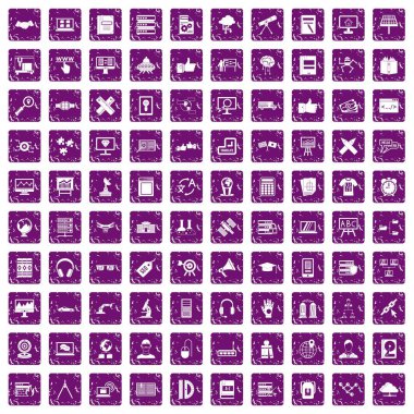 100 eğitim teknoloji simgeleri grunge mor ayarla