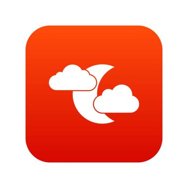 Ay ve bulutlar simgesi dijital kırmızı