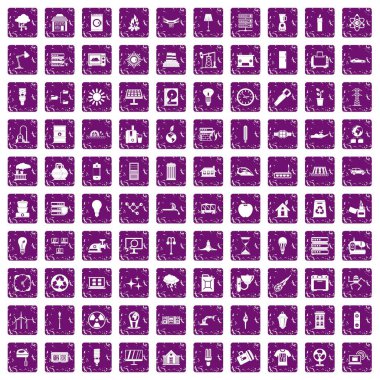 100 elektrik simgeler grunge mor ayarla