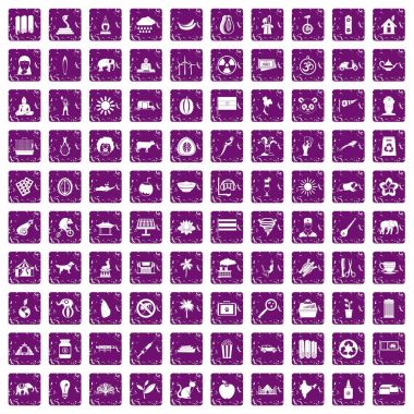 100 fil simgeler grunge mor ayarla