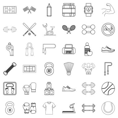 Egzersiz Icons set, anahat stili