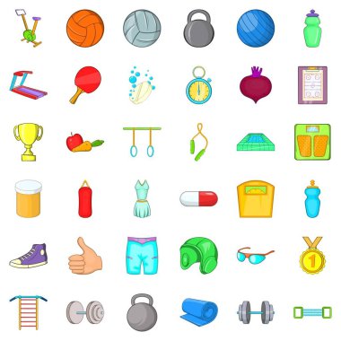 Spor salonu Icons set, karikatür tarzı