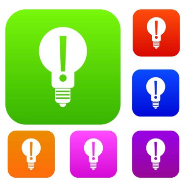 Ampul set renk koleksiyonu içinde ünlem işareti ile