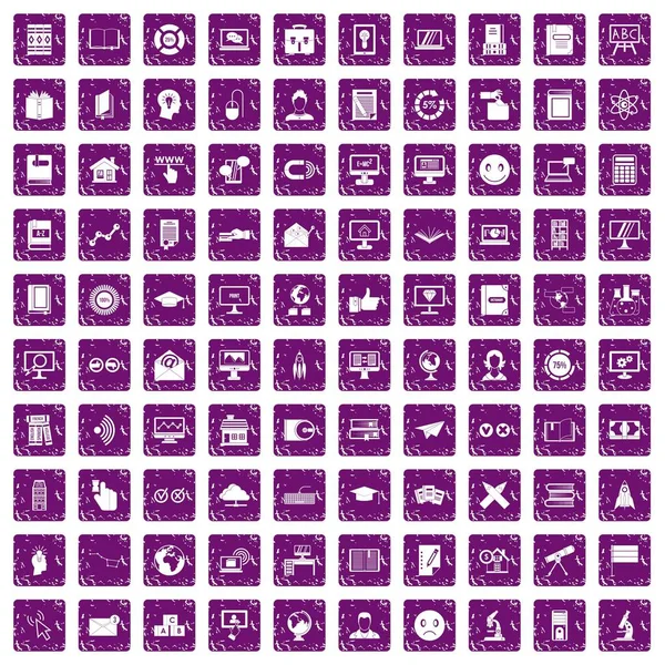 100 e-öğrenme simgeler grunge mor ayarla