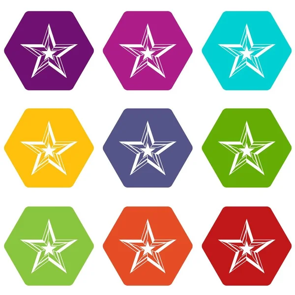 Stjärnan Ikonuppsättning färg hexahedron — Stock vektor