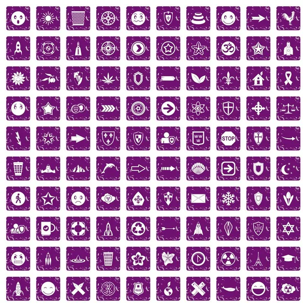 100 amblemi simgeler grunge mor ayarla