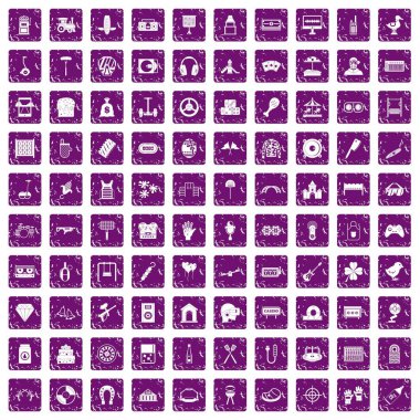 100 eğlence simgeler grunge mor ayarla