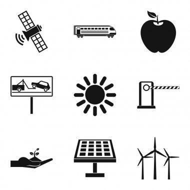 Yenilenebilir enerji kaynağı Icons set, basit tarzı