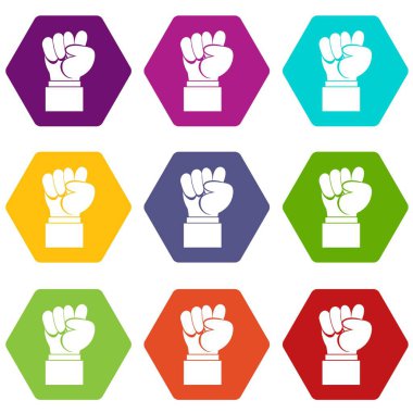 Erkek yumruk el simgesi ayarla renk altı yüzlü kaldırdı