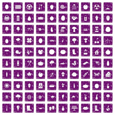 100 Bahçe simgeler grunge mor ayarla