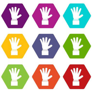 Renk altı yüzlü el gösteren beş parmak Icon set