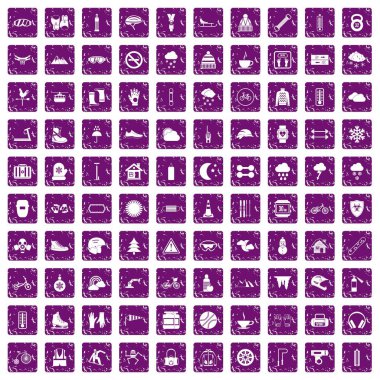 100 eldiven simgeler grunge mor ayarla