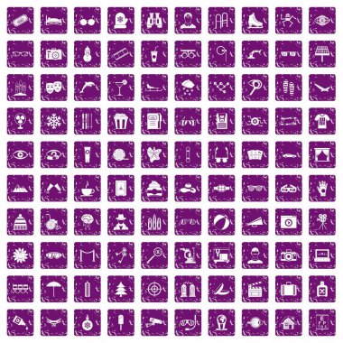 100 gözlük simgeler grunge mor ayarla