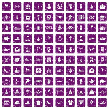 grunge mor 100 Hediye Icons set