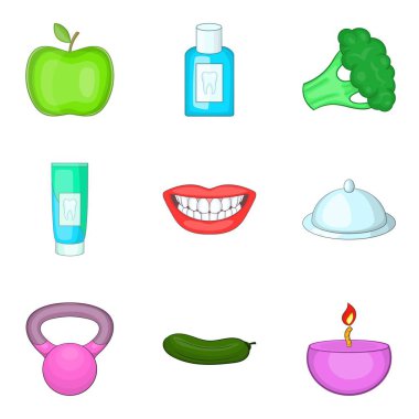 Diş hekimi Icons set, karikatür tarzı