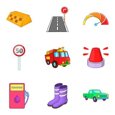 Hızlı Icons set Araba sürme, çizgi film tarzı