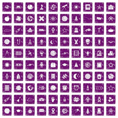 100 astronomi simgeler grunge mor ayarla