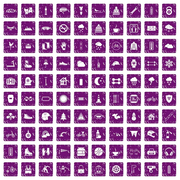 100 eldiven simgeler grunge mor ayarla