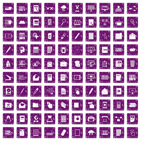 100 піктограм тек встановити гранжевий фіолетовий — стоковий вектор