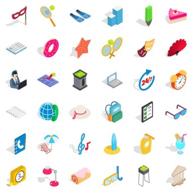 Eğlence Icons set, izometrik stili