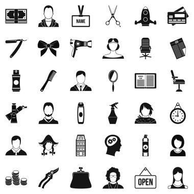 Saç stili Icons set, basit tarzı