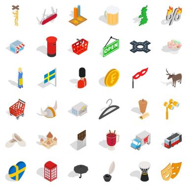İsveç simgeleri ayarlandı, izometrik biçim