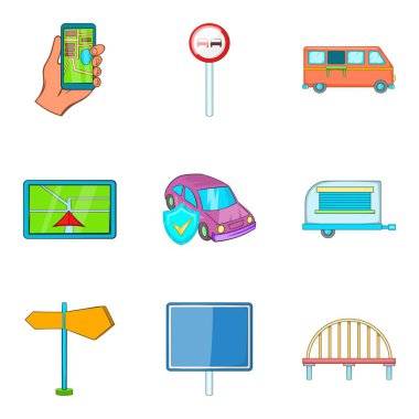 Dış görev Icons set Araba sürme, çizgi film tarzı