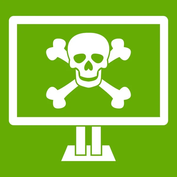 Monitor de computador com um crânio e ossos ícone verde — Vetor de Stock