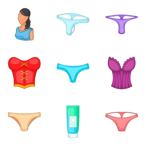Conjunto de ícones de lingerie sexy, estilo cartoon — Vetor de Stock