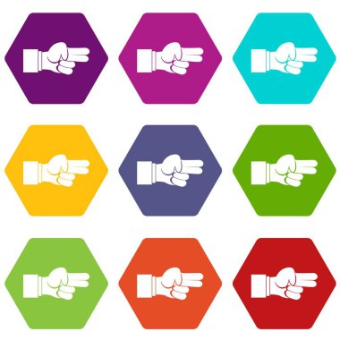 Renk altı yüzlü el gösteren iki parmak Icon set