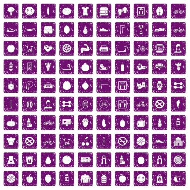 100 fitness simgeler grunge mor ayarla