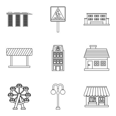 Turistik hizmet Icons set, anahat stili