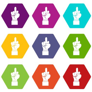 Renk altı yüzlü orta parmak el işareti simgesi ayarla