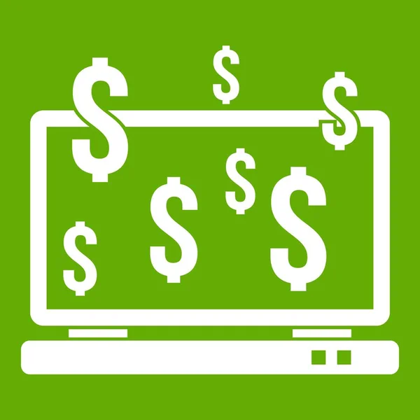 Komputera monitor i znaki dolara zielona ikona — Wektor stockowy