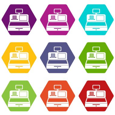 Yazar kasa nakit çekmece simgesi olan renk altı yüzlü ayarla