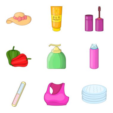Kız gibi Icons set, karikatür tarzı
