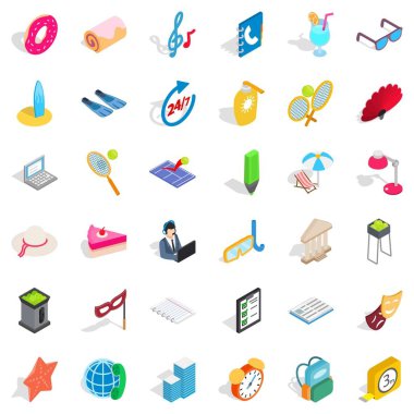 Bütün gün Icons set, izometrik stili