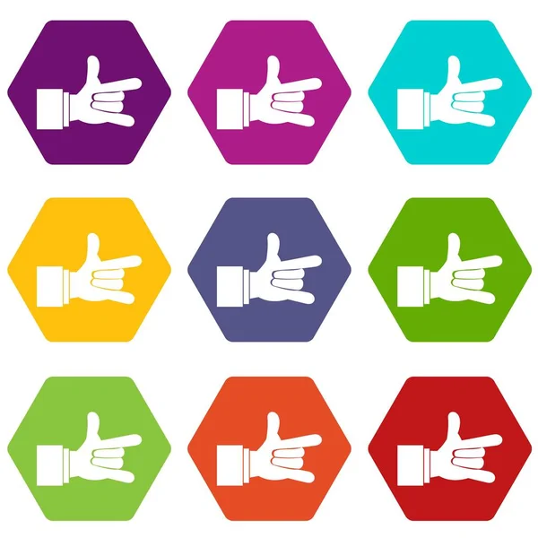 I love you hand sign icon set color hexaeder — Stockvektor