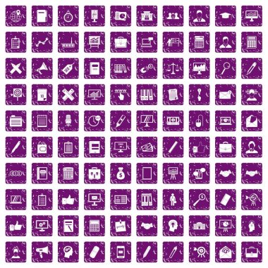 100 Finans simgeler grunge mor ayarla