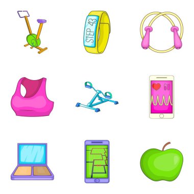 Fitness izci Icons set, karikatür tarzı