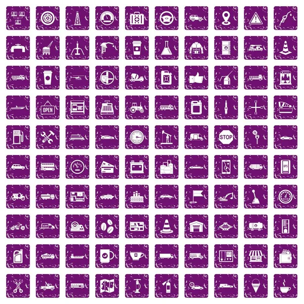 100 benzin istasyonu simgeler grunge mor ayarla